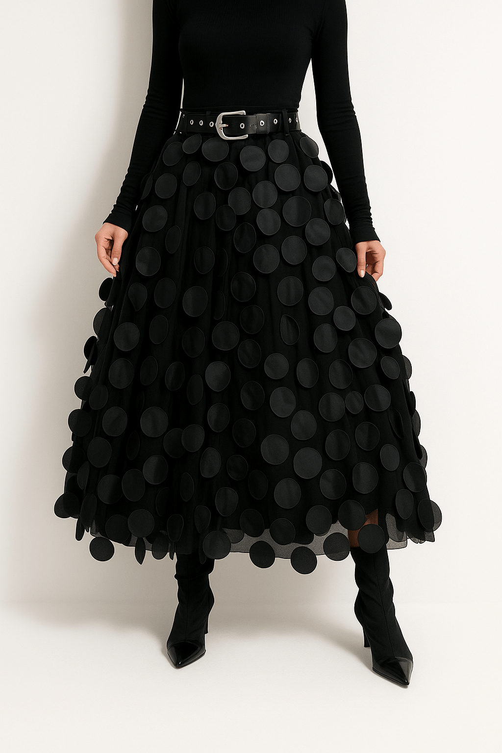 Ravina | Midirok Met 3D-Cirkelapplicaties En Meshlaag Dames