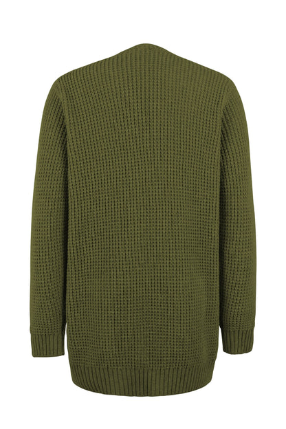 Mireille | Lange Grofgebreide Openvallende Cardigan Met Zakken Dames