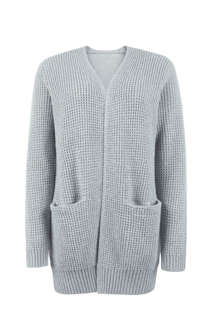 Mireille | Lange Grofgebreide Openvallende Cardigan Met Zakken Dames