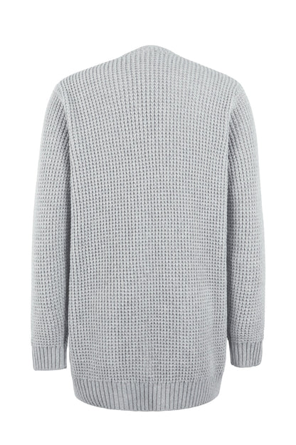 Mireille | Lange Grofgebreide Openvallende Cardigan Met Zakken Dames