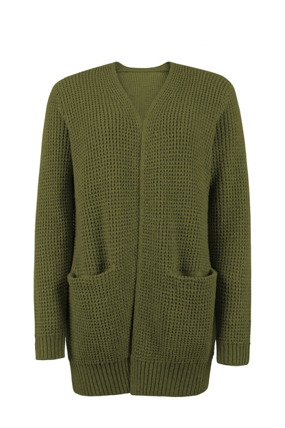 Mireille | Lange Grofgebreide Openvallende Cardigan Met Zakken Dames