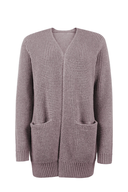 Mireille | Lange Grofgebreide Openvallende Cardigan Met Zakken Dames