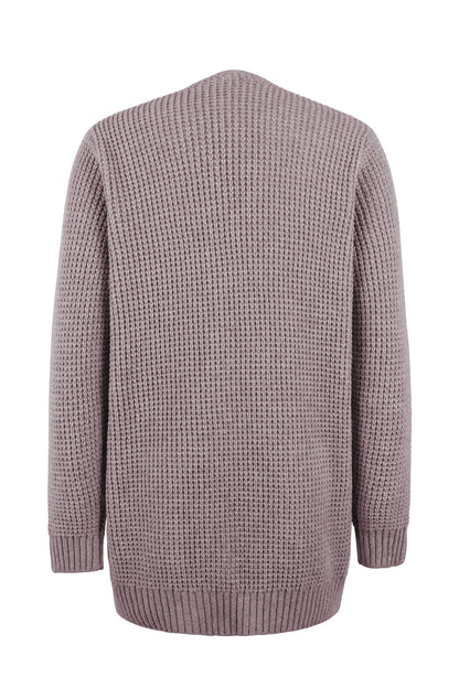 Mireille | Lange Grofgebreide Openvallende Cardigan Met Zakken Dames