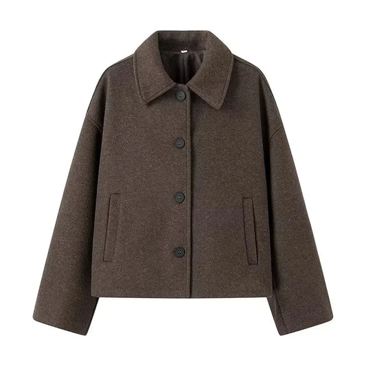 Maelis™ | Dames Cropped Wollen Jas | Minimalistische Jas met Kraag en Boxy Pasvorm
