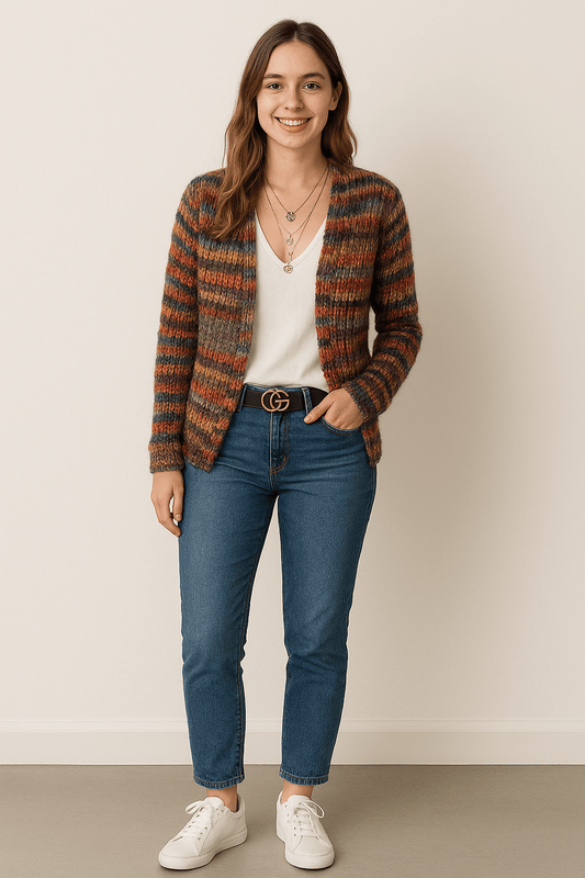 Maribel | Gebreide Cardigan Met Multicolor Strepen En V-Hals Dames