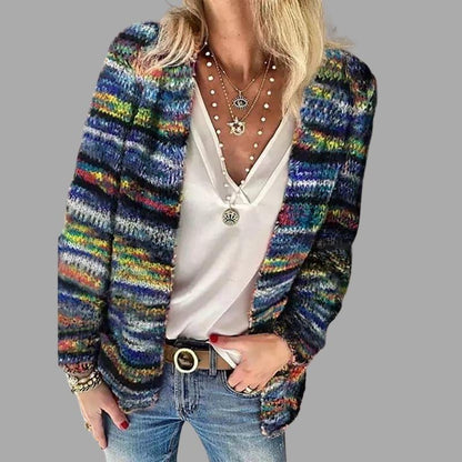 Maribel | Gebreide Cardigan Met Multicolor Strepen En V-Hals Dames