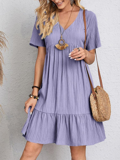 Aluna | Katoenen Zomerjurk Dames met V-Hals, Ruches & Luchtige Boho-Stijl