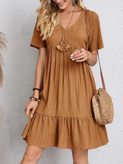 Aluna | Katoenen Zomerjurk Dames met V-Hals, Ruches & Luchtige Boho-Stijl