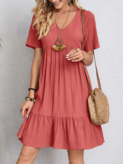 Aluna | Katoenen Zomerjurk Dames met V-Hals, Ruches & Luchtige Boho-Stijl