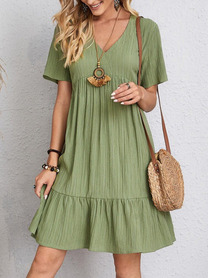 Aluna | Katoenen Zomerjurk Dames met V-Hals, Ruches & Luchtige Boho-Stijl