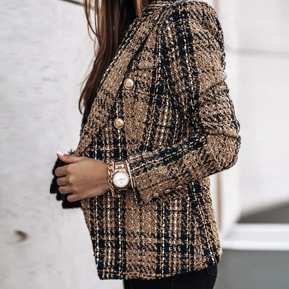 Élodie | Getailleerde Ruitenblazer Voor Dames Met Boucléstructuur En Dubbele Knopenrij