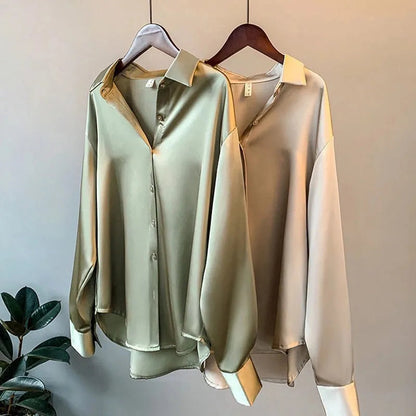 Soléane | Dames Satijnen Blouse Ballonmouwen