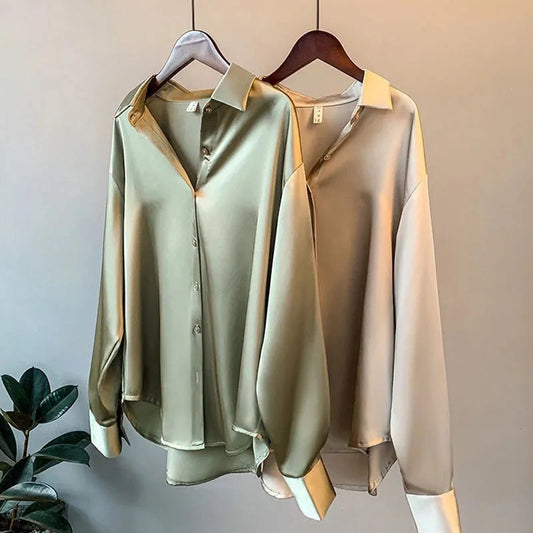 Soléane | Dames Satijnen Blouse Ballonmouwen
