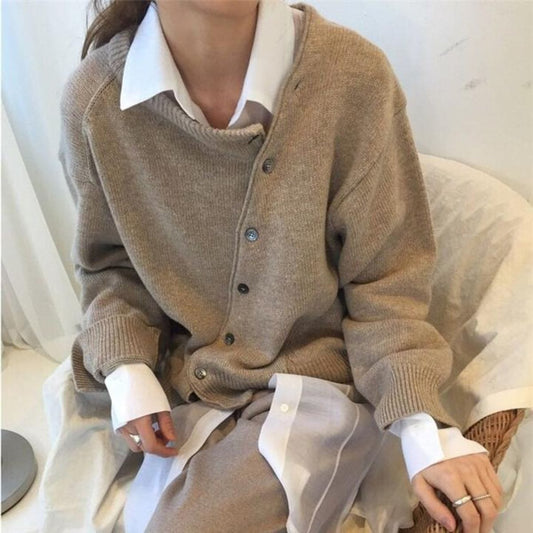 Isotta | Asymmetrische Cardigan Dames Met Knoopdetail