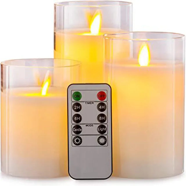 Velura | LED Kaarsen Set Rookglas | 3 Glazen Sfeerlampjes met Timer & Afstandsbediening