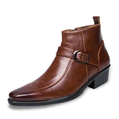 Santino™ | Heren Enkellaarzen met Spitse Neus en Gesp | Western Chelsea Boots met Lage Hak
