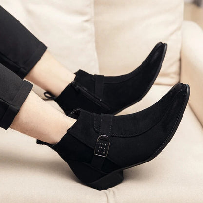 Santino™ | Heren Enkellaarzen met Spitse Neus en Gesp | Western Chelsea Boots met Lage Hak